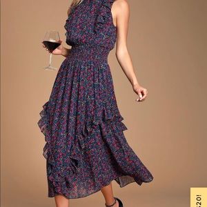 Lulu’s Evalina Navy Blue Midi Dress